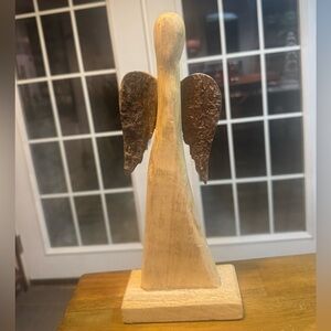 Rustic Solid Wood Angel Sculpture with Wings